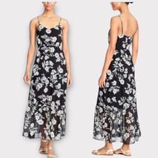 J. CREW MERCANTILE Dress Womens 6 Black White Floral Tiered Maxi Resort Wear