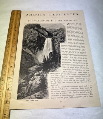 Orig 1877 Engraving The Valley Of The Yellowstone Falls River Park WY Wyoming