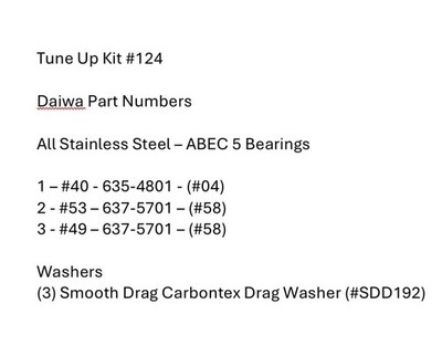 Tune Up Kit #124 Daiwa Black/Gold BG-13 (3) ABEC 5 Bearings (3) Carbontex Washer