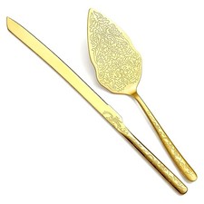 Berglander Gold Wedding Cake Knife and Server Set, Titanium Gold Plating With Un