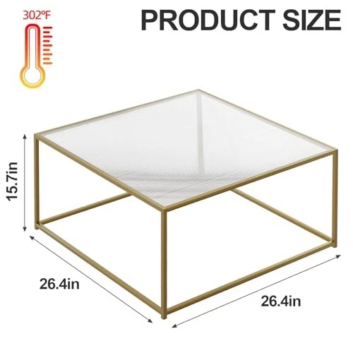 Glass Coffee Table Modern Center Table,Minimalist Coffee Rainbow Glass Gold - Image 2 of 4