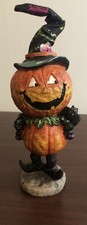 Halloween Vintage Style Witch Pumpkin Tabletop Statue Approx 6