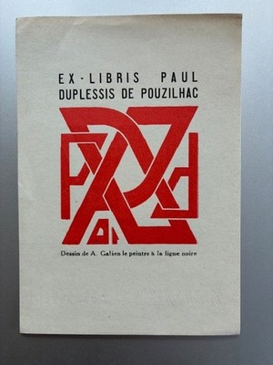 Exlibris DUPLESSIS DE POUZILHAC Paul, 60x80mm, Künstler GALIEN A., 20. Jh.