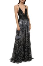 42IT - Valentino Sequined black V-neck gown evening dress - BNWT