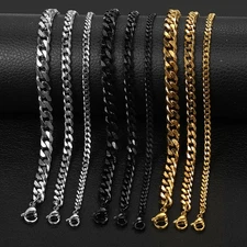 3/5/7/MM Stainless Steel Chain Silver/Black/Gold Plated Cuban Curb Bracelet 7-11