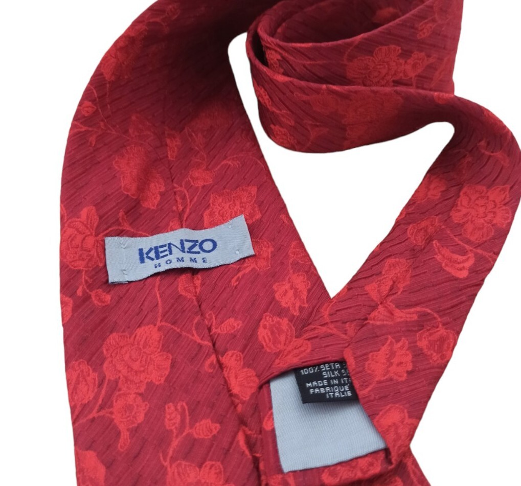 KENZO HOMME Red Floral Silk Tie ITALY 60"/ 3.7" EC - image 3