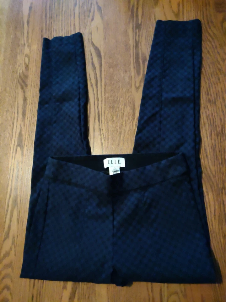 Elle Mujer Talla 4 Leggings Azul Negro Cuadros Altura Ajustado Cintura Elástica Foto 2 de 4