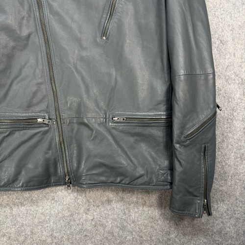 Reiss Leather Jacket Mens Size UK L Petrol Black Biker Zipped-Pockets Motorbike - Picture 8 of 15