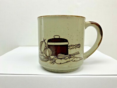 Vintage Speckled Stoneware *Vegetable* Coffee Mug Glass Tea Cup Onion Pot Cook