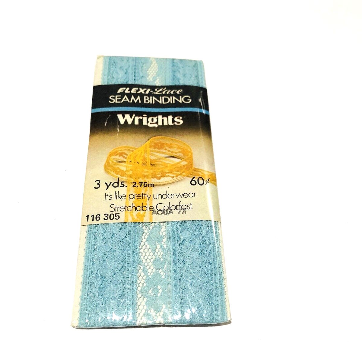 VTG Wrights Flexi Lace Seam Binding 77 Aqua Blue 3 YD 1979 Sewing