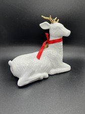 Christmas Reindeer White Ceramic Deer Gold Gilt Antlers Buck Statue Figurine