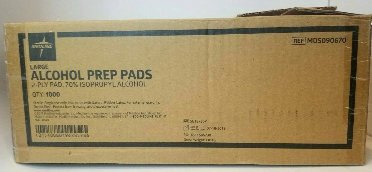 Medline Alcohol Prep Pads Sterile 2 Ply Large MDS090670 1000 Ct