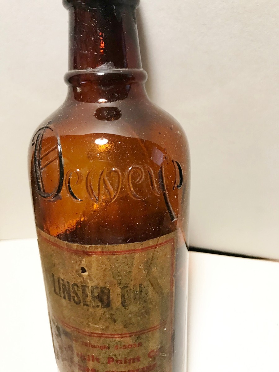 Vintage Dewey's Linseed Oil Brown Glass Bottle Vanderbilt Paint Co
