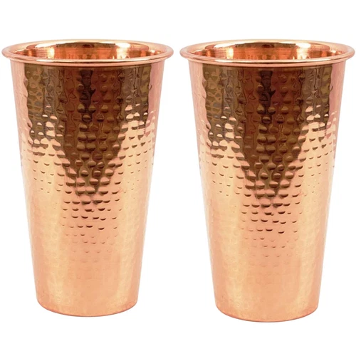 Pure Copper Water Glass Hammered Drinking Tumbler Set Of 2 PC 450ml Capacity - Picture 1 of 4