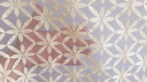 Cream Flowers Sheer Curtain Fabric By The Yard, Sheer Curtain Fabric Upholstery