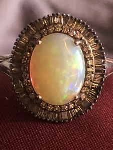 Ethiopian Welo Opal, Natural Champagne Diamonds.70 cts. Ring, size 9