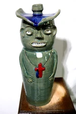 ( ) randy tobias   PREACHER jug, pottery, folkart 16''x7'''