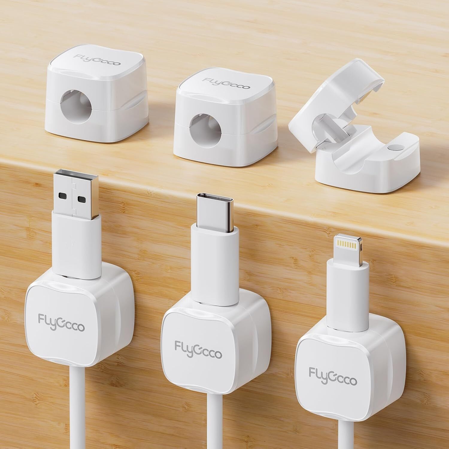 6 Pack Magnetic Cable Clips, FlyCoco Cell Phone Cord Holder for 6white
