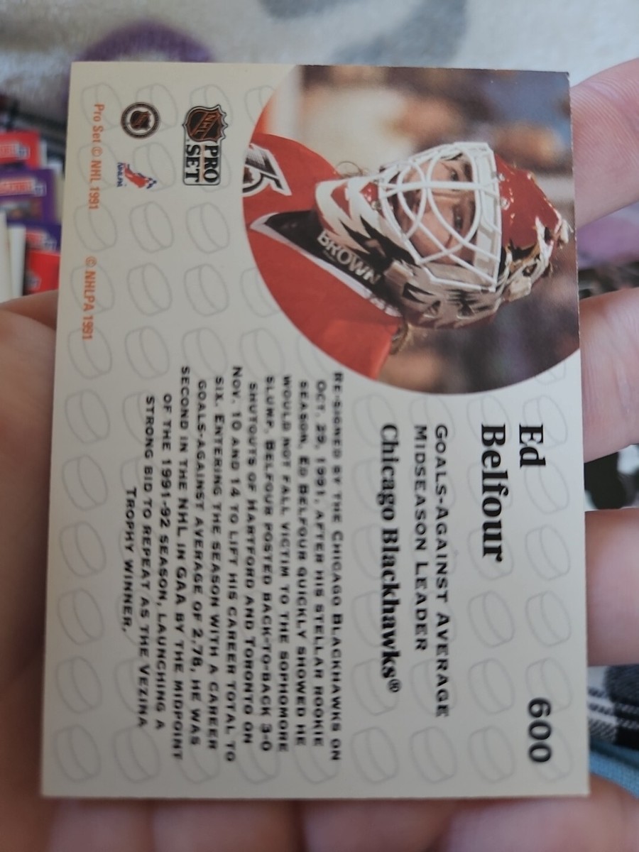 1991-92 Pro Set Chicago Blackhawks Hockey Card #600 Ed Belfour LL