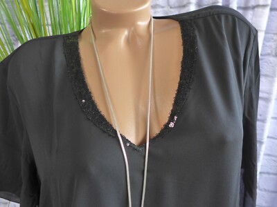 Sheego Bluse Tunika Shirt Chiffon Lagen Schwarz Grau Gemustert (8
