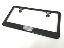 (1) 3D CadillacLOGOEmblem  BLACK Coated Metal License Plate Frame Tag Holder