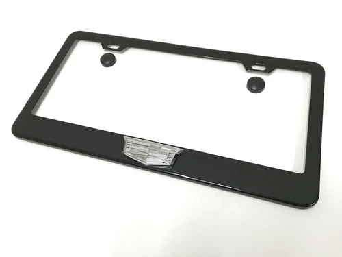 (1) 3D CadillacLOGOEmblem  BLACK Coated Metal License Plate Frame Tag Holder