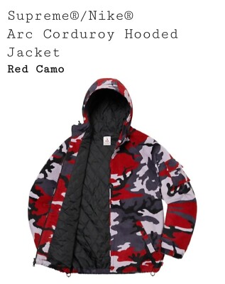 Supreme x Nike - Red Camo Arc Corduroy Hooded Jacket - Size L