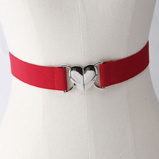 Women Elastic Belt Love Heart Metal Buckle Stretch Narrow Waist Belt Decorative