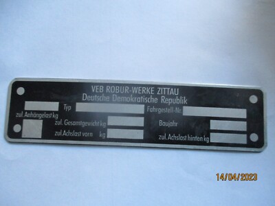 Typenschild Schild Alu Oldtimer lkw Bus VEB Robur L LO s95