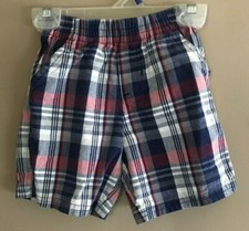 Boy's Faded Glory Size 24M Blue Plaid Shorts w/ Elastic Waist 16" x 4" SL