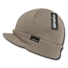 Khaki Visor Brim Jeep Knit Army Warm Winter Ski Skull Beanie Beanies Hat Hats