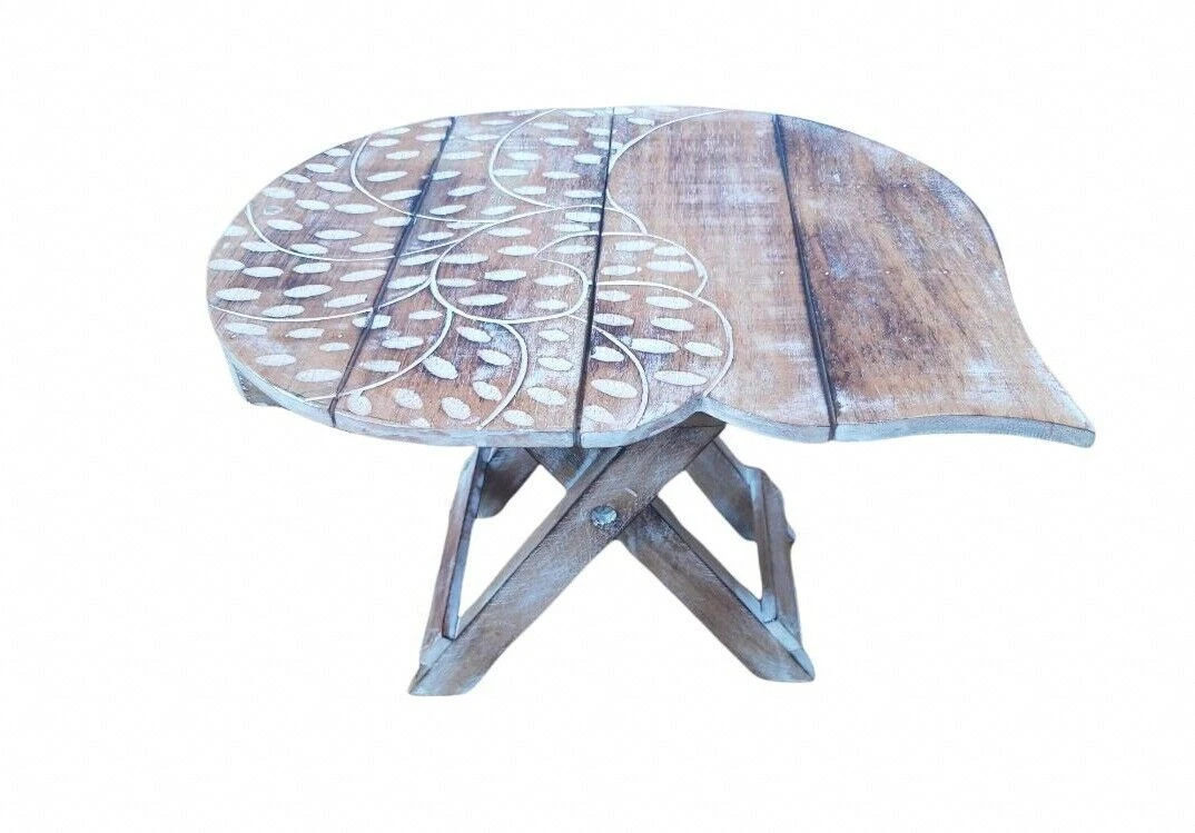 Unusual Folding Rustic Nautilus Table Shabby chic Wash Folding Snail Table