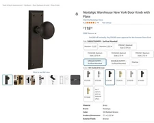 Nostalgic Warehouse New York Homestead Knob Oil Rubbed Bronze Dummy Doorknob NEW