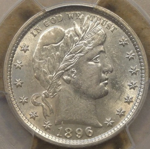 1896 Barber Quarter 25c PCGS Certified AU58 as Pictured