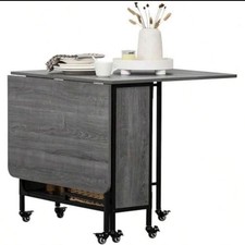 HOMCOM Mobile Drop Leaf Table Folding Table Extendable Dining Table Grey