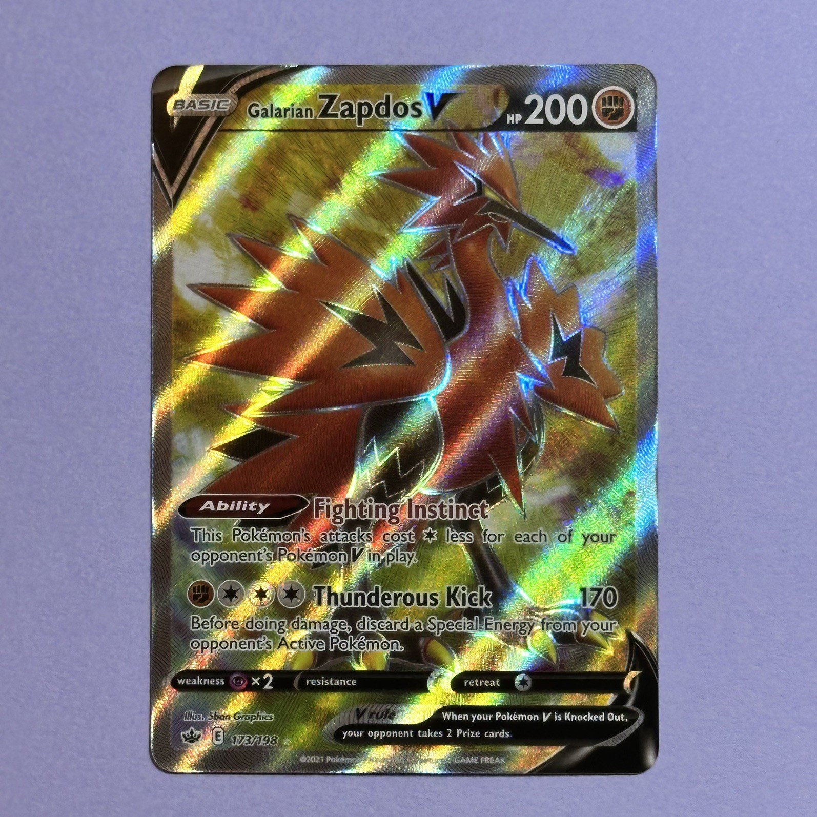 Galarian Zapdos v Full Art Holo Card 173/198 Chilling Reign - Ungraded NM/M