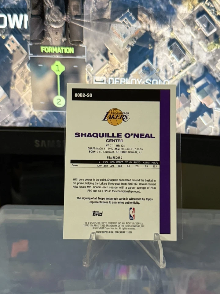 2025/26 Topps Shaquille O'Neal On Card Auto 04/25 LA LAKERS producto con licencia Foto 2 de 4