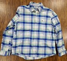 Chaps Coastland Wash Oxford Button Shirt Size 2XL White Blue Plaid Long Sleeve