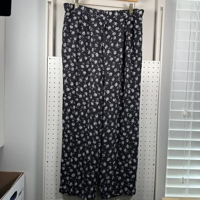 Christian A. Pants Womens 32'' Waist Black Floral Pleated Wide Leg Cottage Core