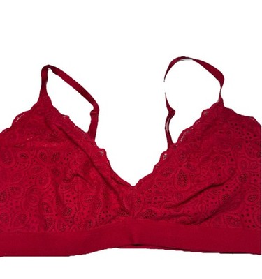 Colsie Women's Lace Triangle Bralette Unlined Wireless Size L Red