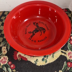 Vintage Bobby Benson H O Ranger Glass Bowl Red Black Lettering