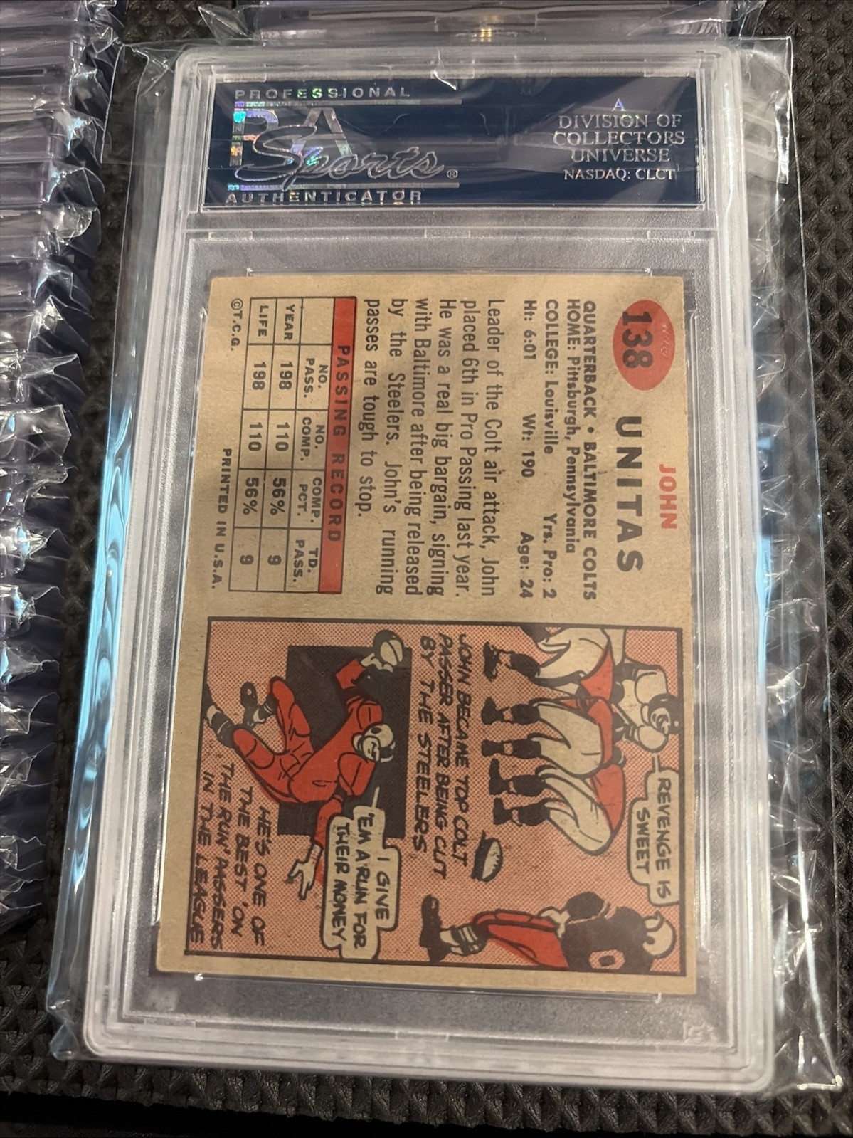 1957 TOPPS #138 JOHN UNITAS PSA 5 view 2