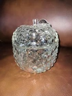 Vintage Jeanette Glass Apple Hexagon Diamond Point Glass Covered Candy Dish 5"