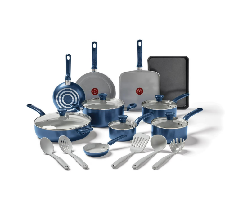 T-fal Easy Care Ceramic, 20 Piece Pots and Pans Cookware Set