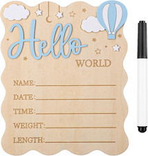 Baby Announcement Sign,Wooden Hello World Newborn Signs Birth Announcement Sign