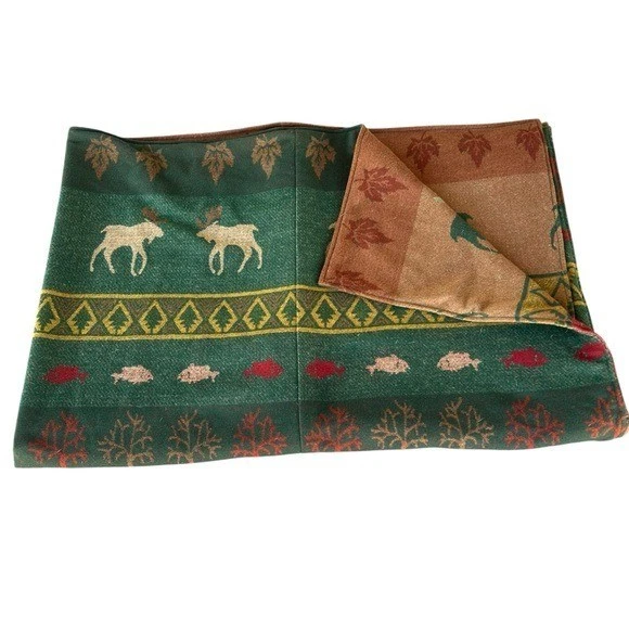 Pendleton Moose Lodge Cabin 100% Wool Reversible Duvet Cover Canoes Fish Leaves - Image 3 of 4
