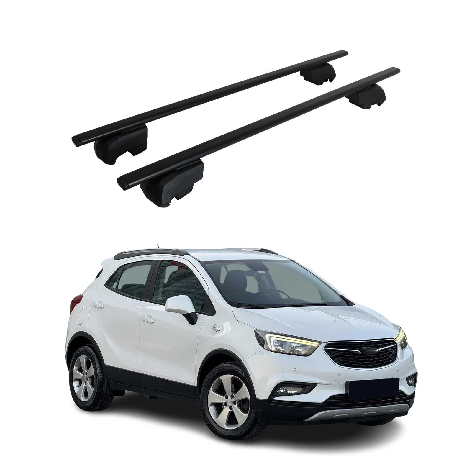 Barres de toit transversales Opel Mokka X fer noir pour fixer un coffre de toit