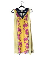 Matilda Jane Yellow Navy Blue Geometric Floral Dress Sleeveless Boho Chic Sz S