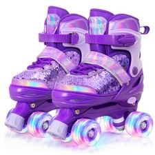 Kids Roller Skates for Girls Boys 4 Size Adjustable Quad with Light Up Wheels