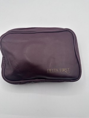 Delta First Class Amenity Kit Burgundy Leather Travel Pouch Unused